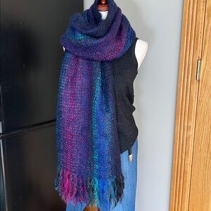 Unique Eye Popping Large BOHO Rainbow Multicolored Striped Wool Wrap